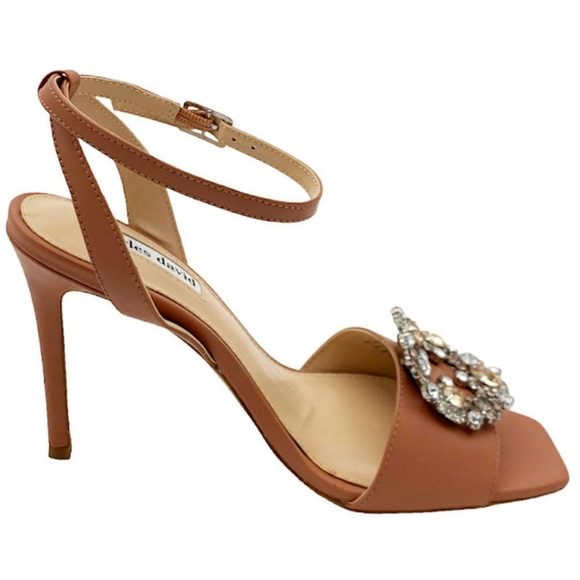 NIB Charles David Embellished High Heel Sandal Petal Brown Leather Size 8.5 - Picture 5 of 5